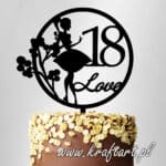 opper na tort z baletnicą i napisem 18 Love – dekoracja urodzinowa z plexi