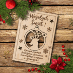 Drewniana kartka świąteczna z reniferem handmade